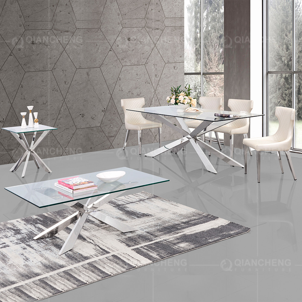 Clear 0.82CBM SS Dining Tables 4 Seater 93kg Modern Dining Room Table