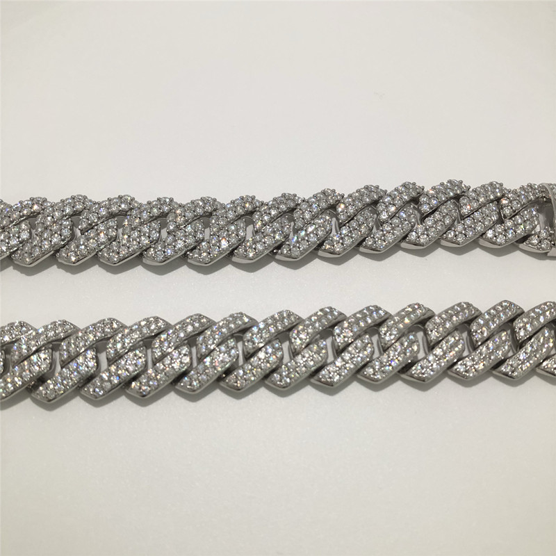 2 Row Moissanite Cuban Link Luxury Men Cuban Link 14mm Gold Plated