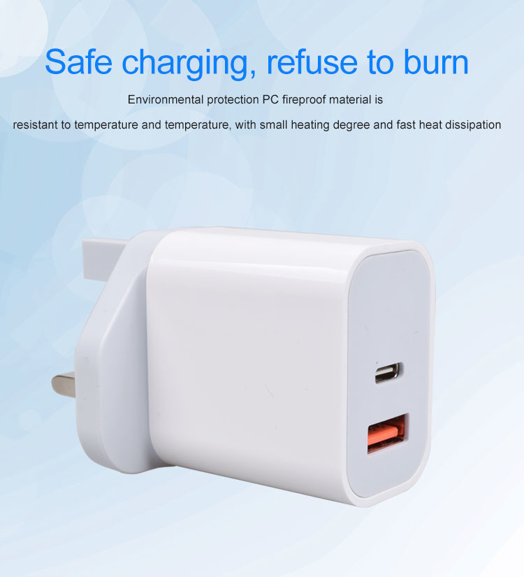 UK Quick Charge 3.0 USB A USB C 20W PD Wall Charger