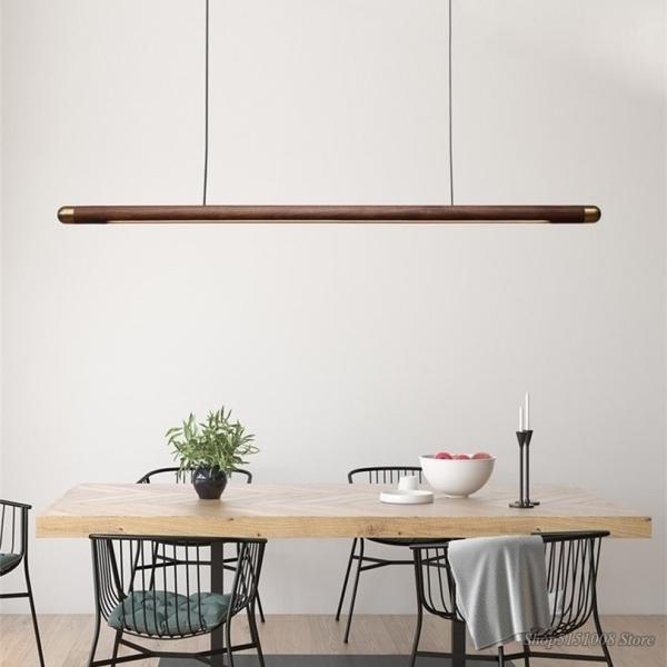 Rural Chandelier Black Walnut simple Strip Kitchen Home indoor Wood Chandelier