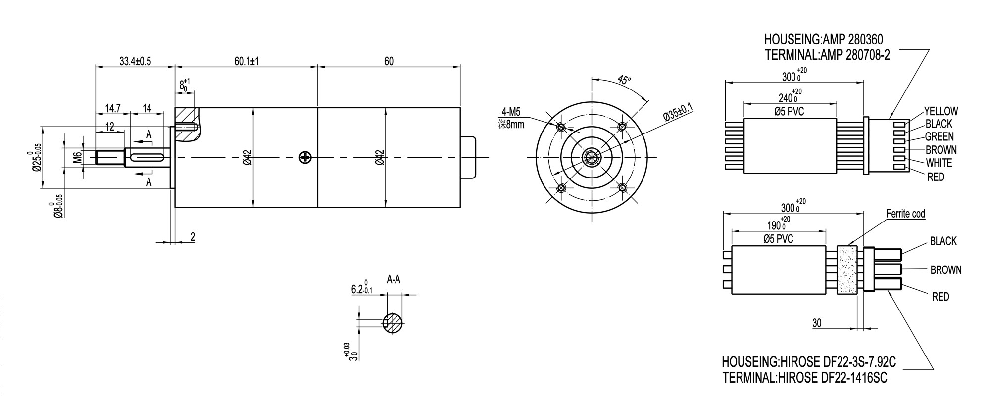 42BLX02A-001AG65 Nema17 Brushless Gearbox Motor 2.8N.M 24v 70rpm
