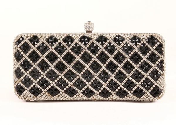 Black Diamond Rhinestone Evening Bags Plaid Pattern And Velvet Lining For Dinner