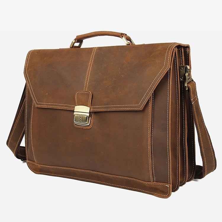Waterproof Genuine Leather Briefcase Rugged Leather Computer Laptop Bag BRB10
