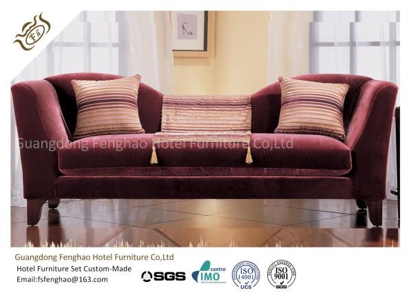 Wine Red Fabric Velvet Hotel Lobby Sofa Three Seat Classical In Fabric