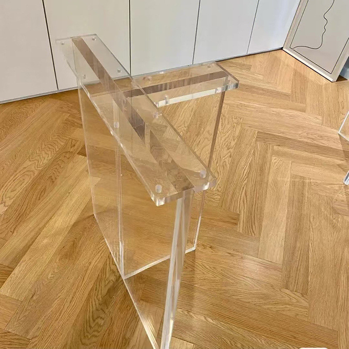 Transparent Acrylic T-Shaped Dining Table Custom Color Legs with Thickened Base