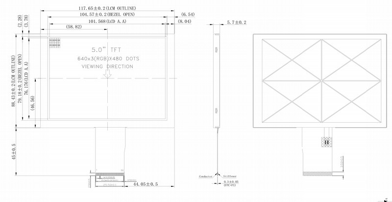 5.0 Inch Color TFT LCD Display 50 Pin 24 Bit Parallel RGB Interface