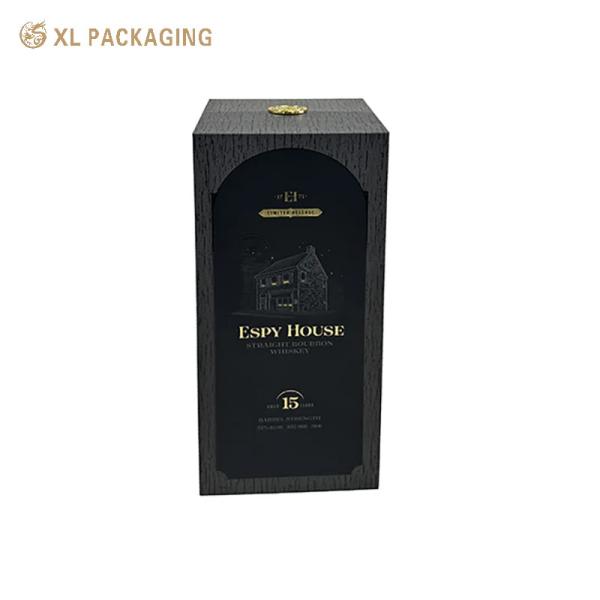 Black Wine Paper Box Foil Stamped Logo Wine Gift Box Packaging Gold Metal