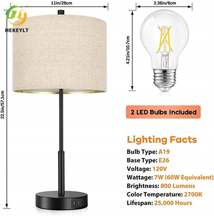 Hotel Home Modern Dimmable Touching Control Bedside Table Lamp Dual USB Charging