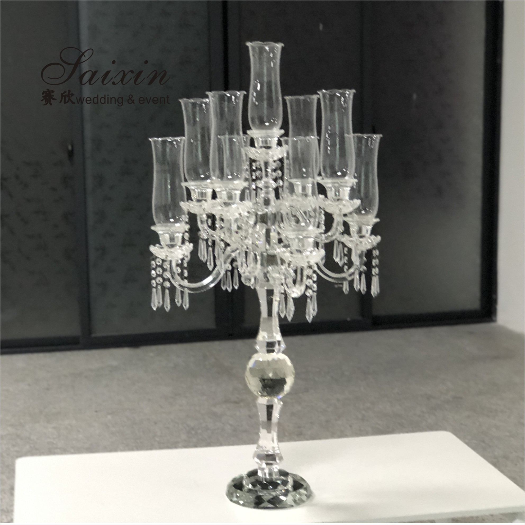 ZT-323H wholesale 1m long base crystal candelabra wedding centerpiece
