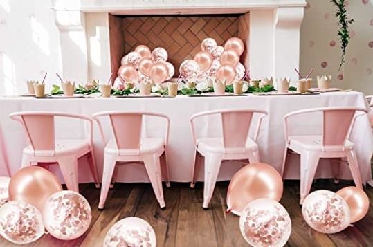 Green Balloons + White Balloons + Confetti Balloons w/Ribbon | Rosegold Balloons for Parties