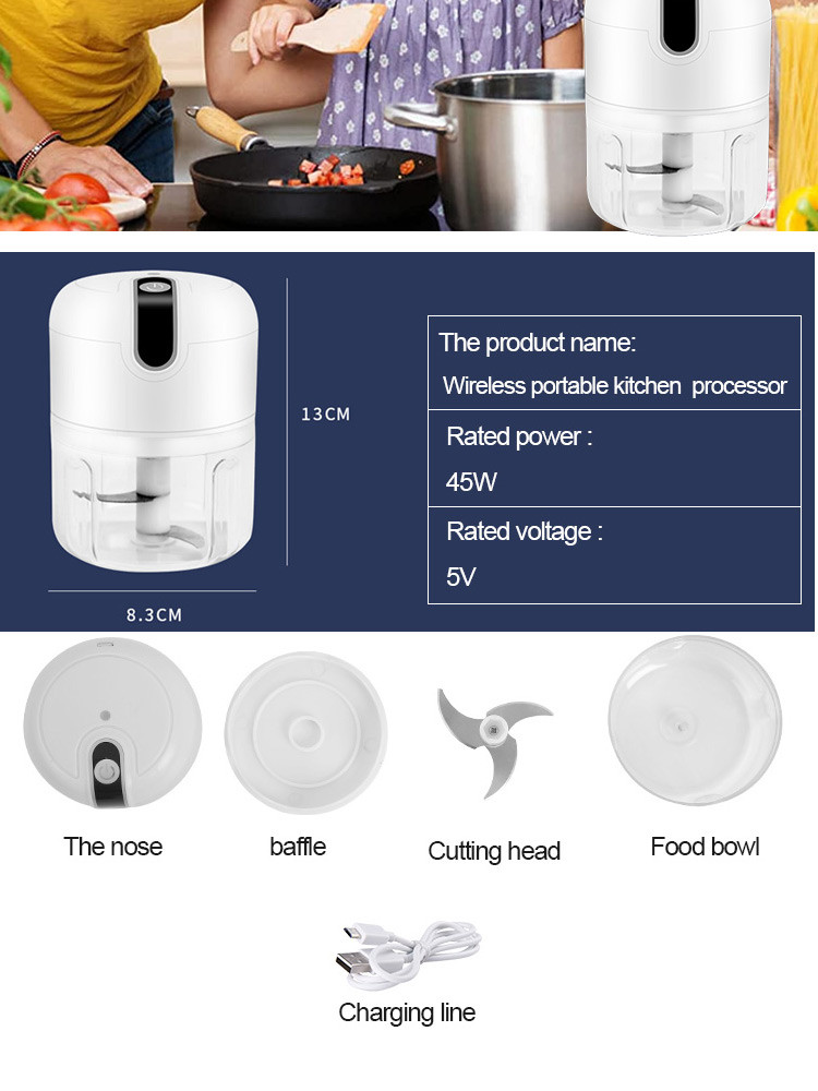 250ml Capacity White Exterior Food Processor With Food Grade Plastic Bowl