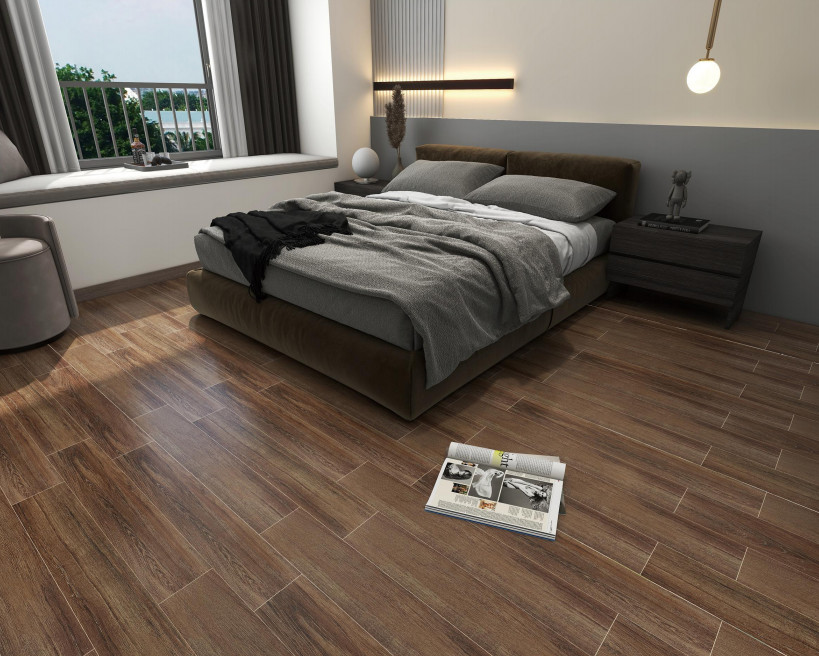 ISO9001 Wooden Porcelain Tiles Khaki Strip For Bedroom 15*90cm Apartment Floor Wall Ceramic Tiles Decoration 0.95cm