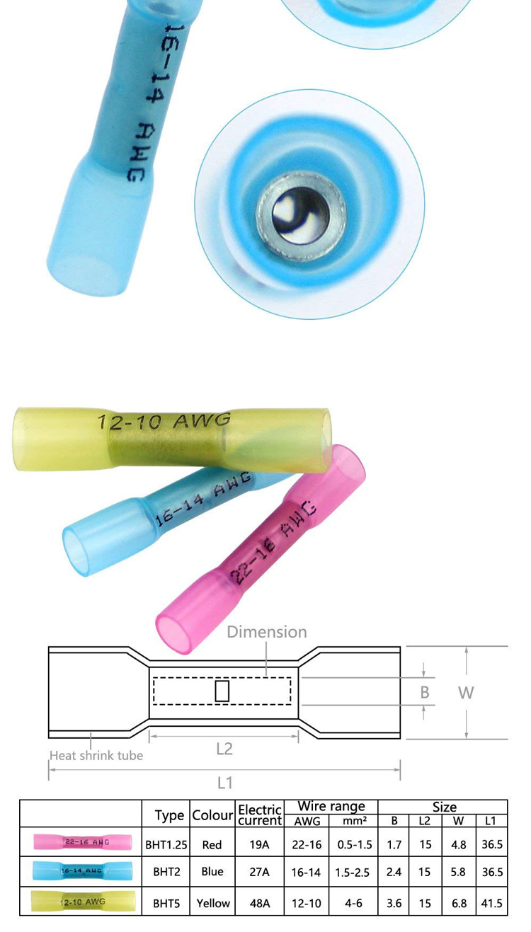 Heat Shrink Wire Butt Connectors Waterproof 70 Red 70 Blue 80 Yellow