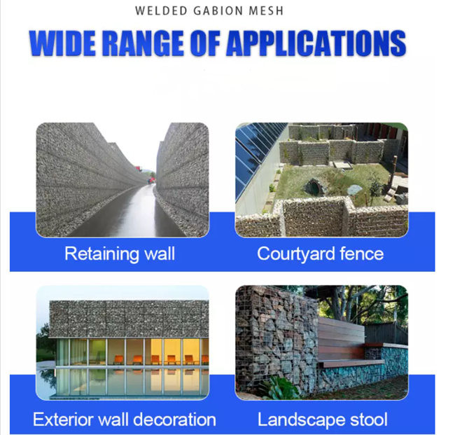 Decorative 100x80x30cm Welded Gabion Mesh Stone Filled For Building Garden Fence