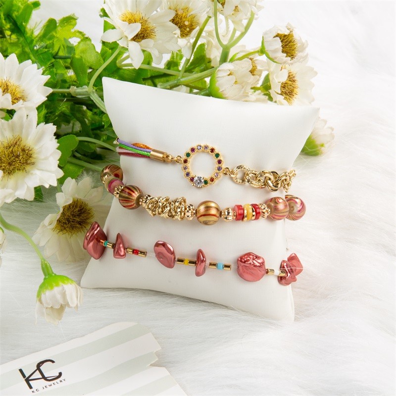 Red Stackable Handmade Beads Bracelets For Fashion Teen With Rainbow Zircon