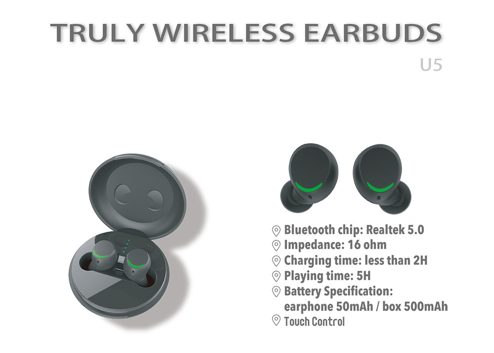 OEM True Wireless Stereo Earphones Bluetooth 5.0 Earbuds With Mic 50 MAh