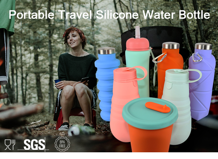 Outdoor Silicone Drink Bottle , Collapsible Water Bottle For Camping