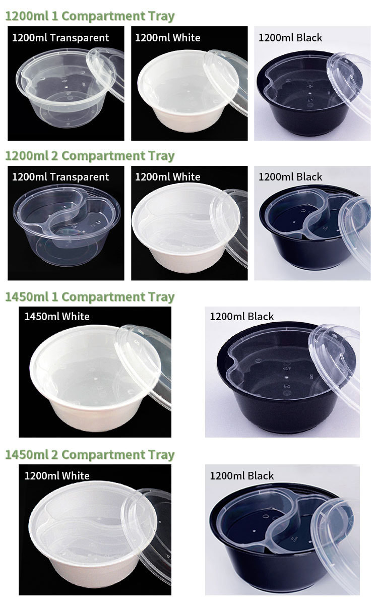 Two Layers Takeaway Food Container Snap On Black Disposable Soup Bowls