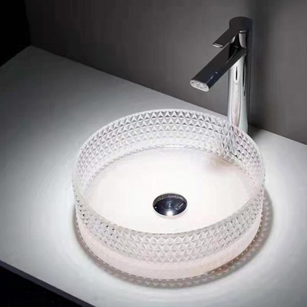 Clear Glass Vessel Sinks Crystal Diamond Table Top Round Wash Basin 395 * 395 *
