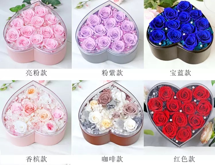New Arrival Gift preserved rose in acrylic heartshap gift box Preserved Flowers