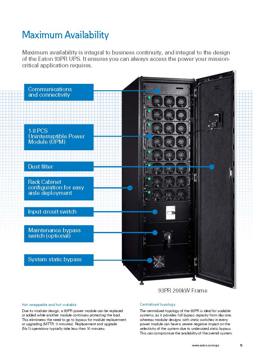 Eaton 93PR UPS 200KVA 200KW 400V THREE PHRASE ABM Modular Online UPS for Data Center
