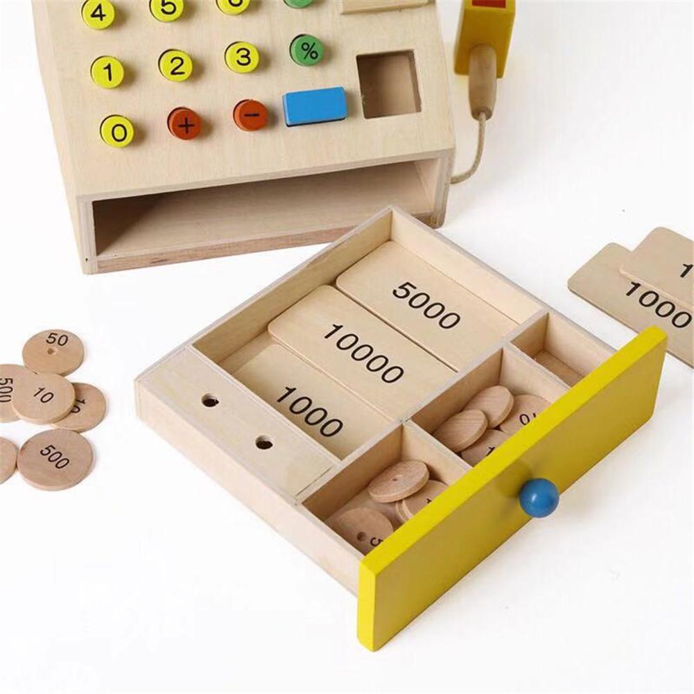 Children Wooden Simulation Cash Register Pretend Play Toys