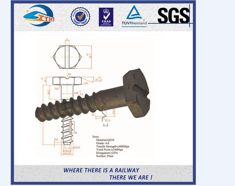 Black Square Railway Wood Screw Spikes Sleeper Screws With High Yield Strength