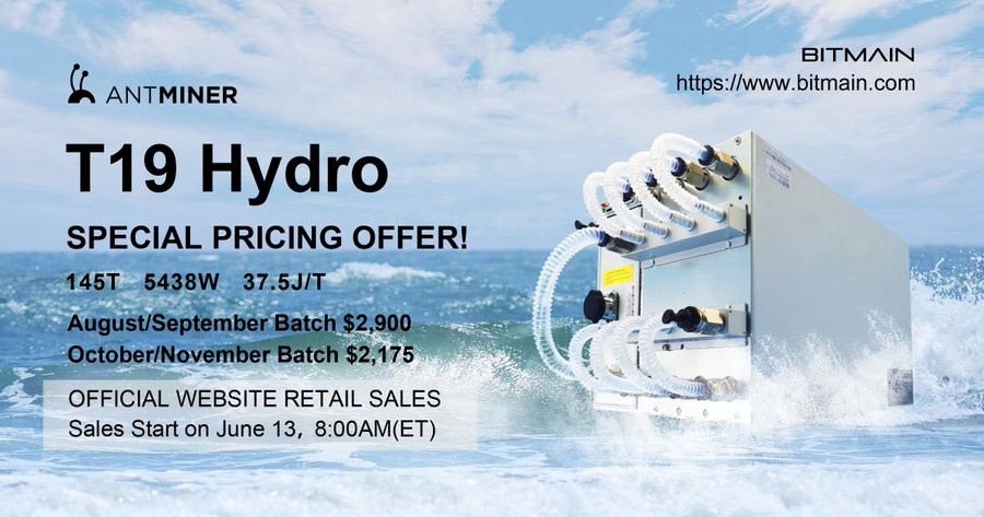 T19 Hydro 145TH S19 Hydro 158TH Bitmain Antspace 5438 Watt SHA256