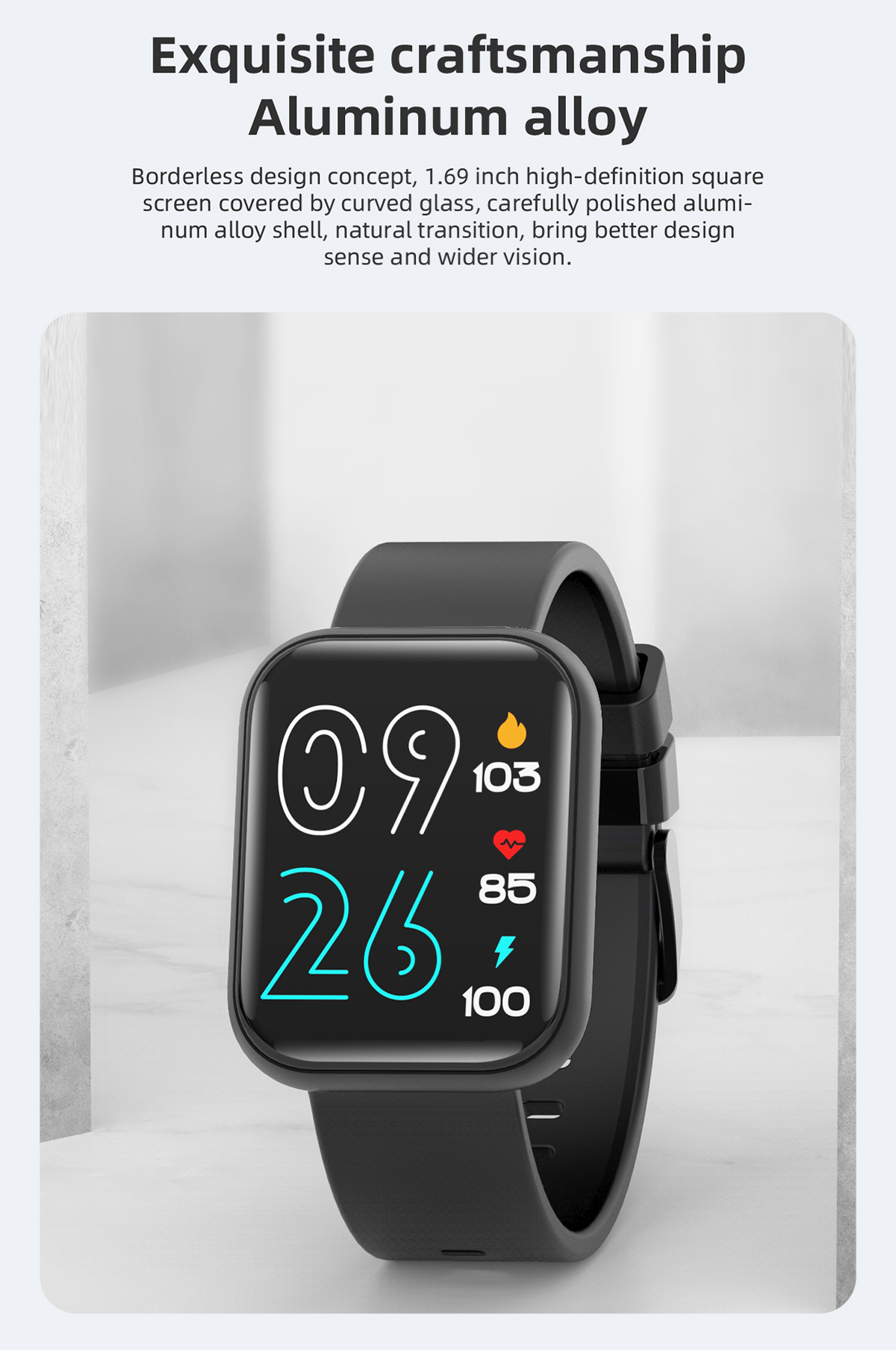 Square 1.28Inch Full Touch Smartwatch Fitness With Weather Display