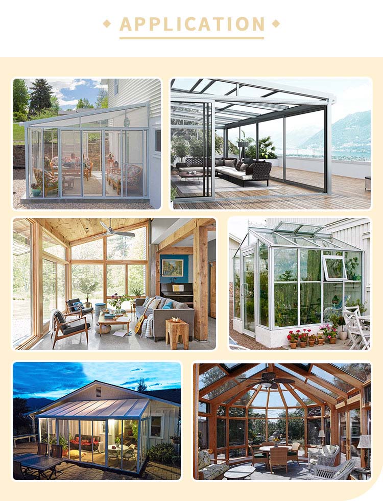 Waterproof Steel Frame Glass House Sunrooms With Clear Glass And Sliding Double Door
