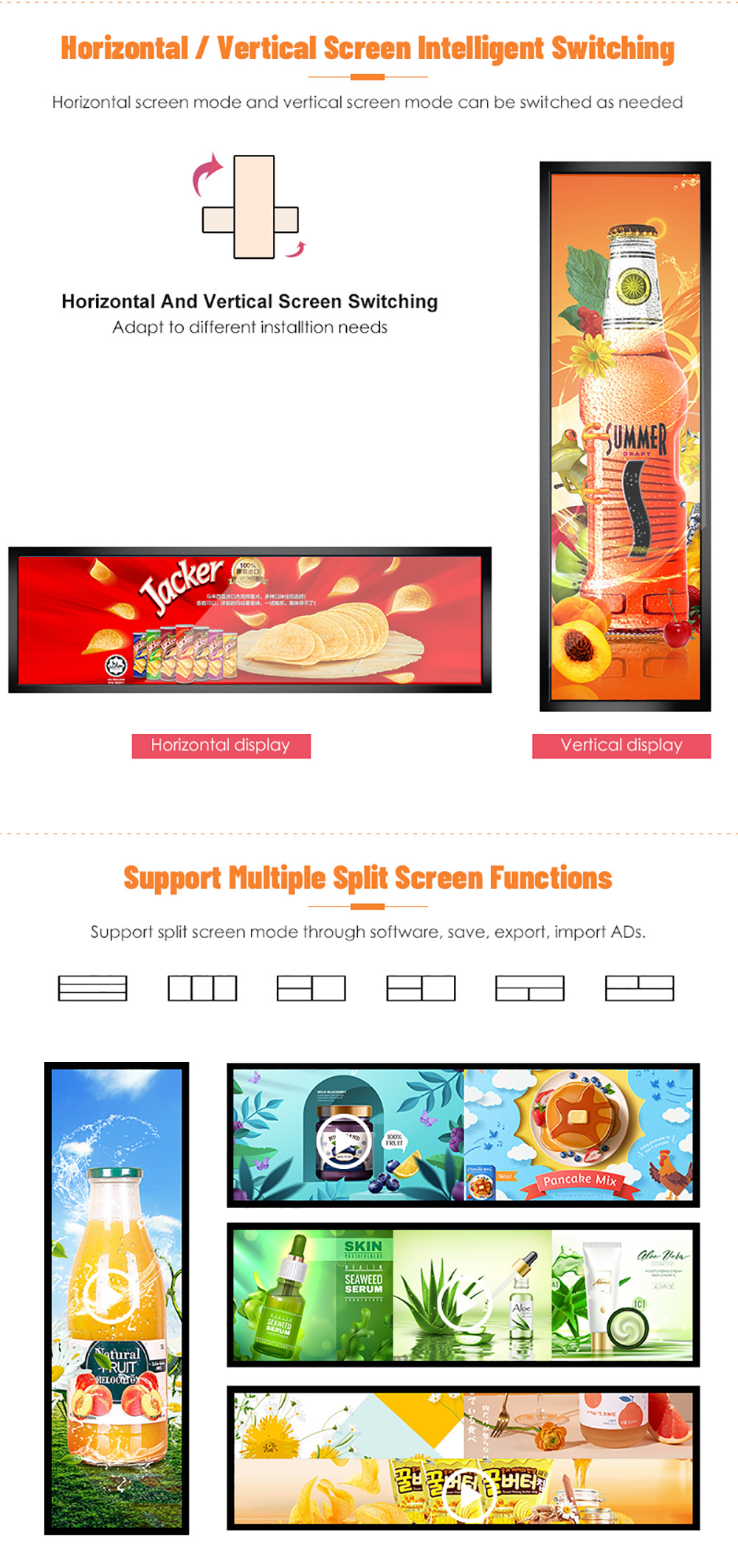 19 Inch Ultra Long Digital Advertising Lcd Stretched Bar Display