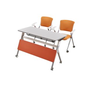 China Foldable E1 Melamine Board Training Room Tables And Chairs With Castors on sale