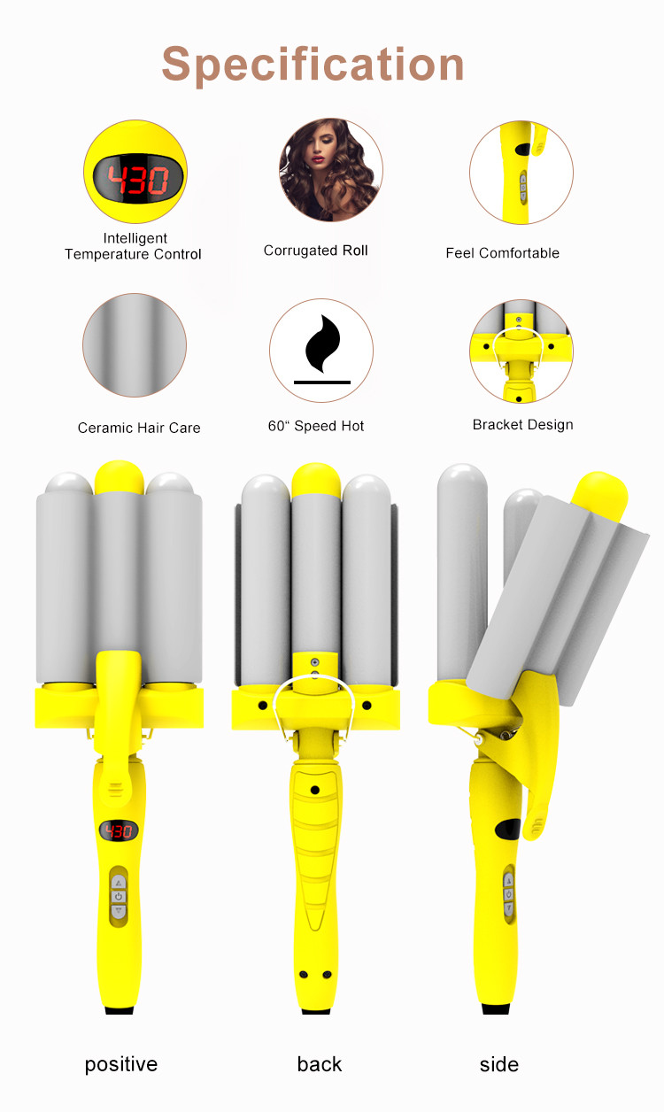 32mm Three Barrel Hair Waver , Tourmaline Ceramic Barrel Curling Iron