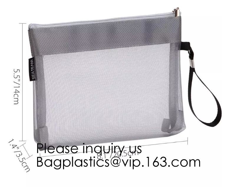 Multicolored Portable Travel Toiletry Pouch Nylon Mesh Cosmetic Makeup Organizer Bag with Zipper, bagease, bagplastics