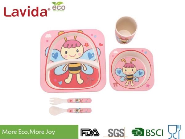 Square Shape Baby Bee Print Childrens Bamboo Meal Set Non - Fragile High