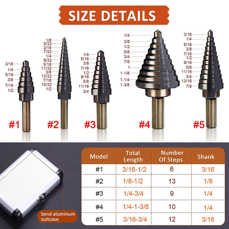 5 Pieces 7/8 Inch Hex Shank HSS Twist Cobalt Drill Bits