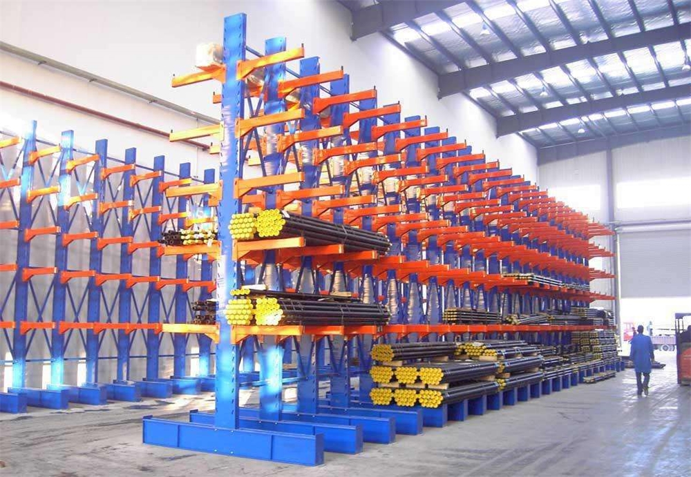 Durable powder coated steel cantilever lumber storage rack