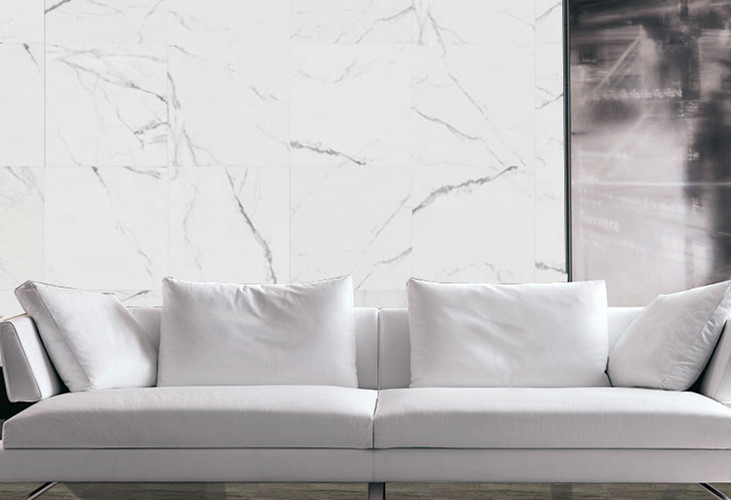 Super White Carrara Polished Porcelain Tile / Ceramic Marble Floor Tiles
