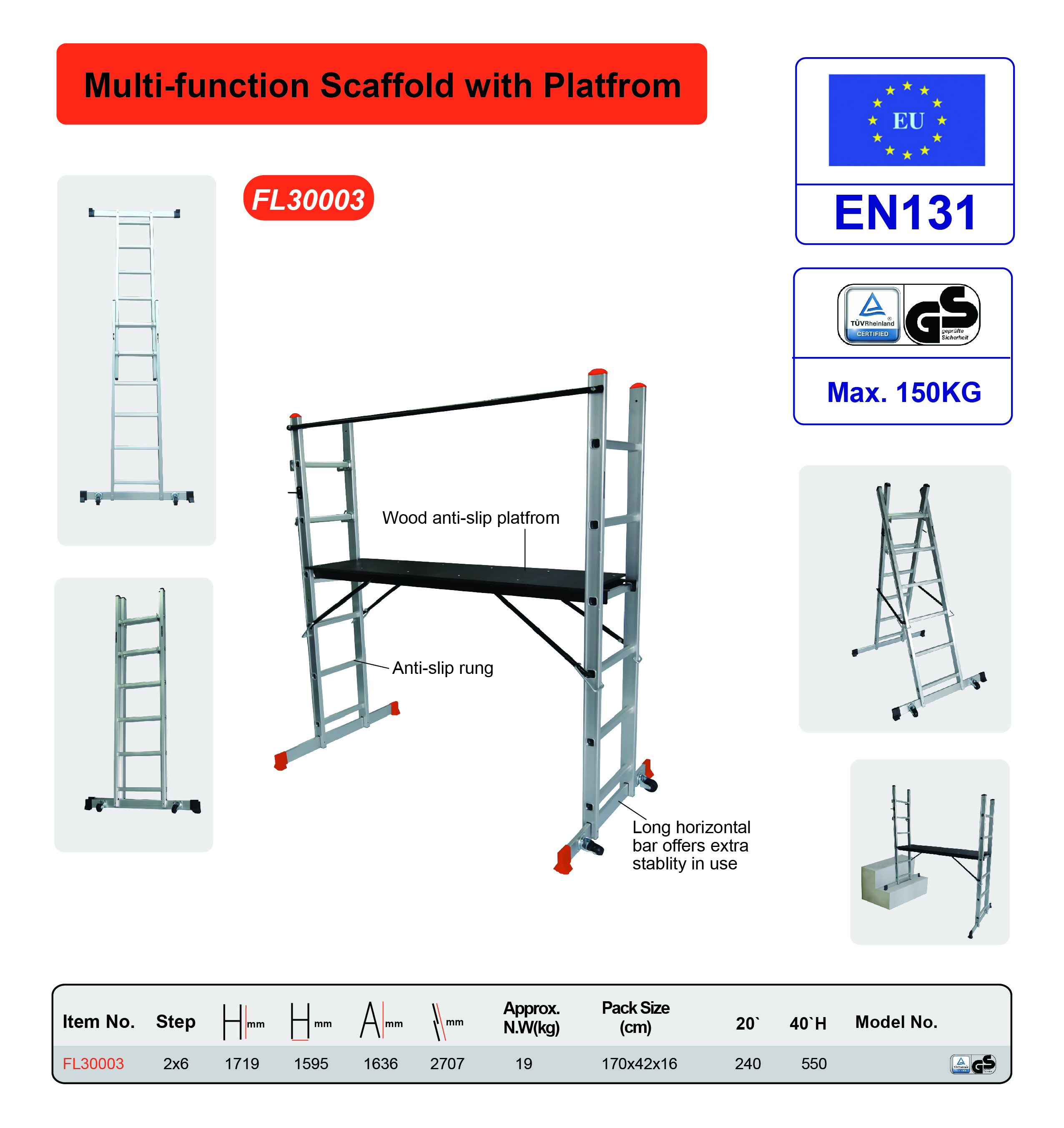 Multi Purpose Aluminium Scaffold Platform 2x6 A Form Home Use