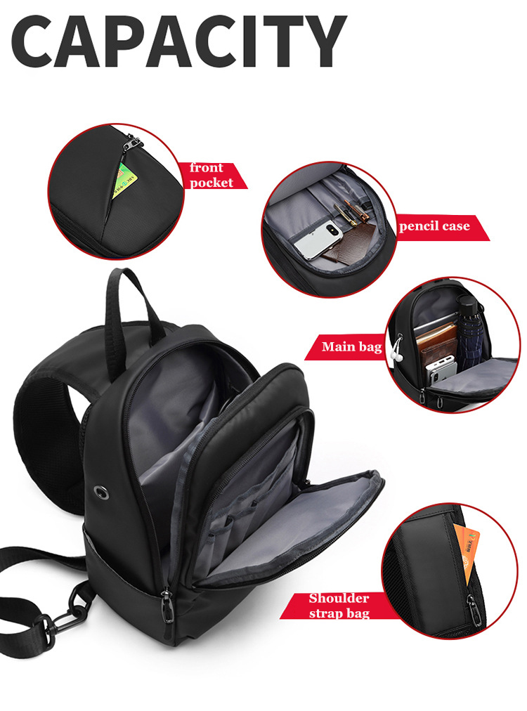 7.9 Inch IPAD USB Charging Shoulder Travel Sling Bag 18*10*30cm