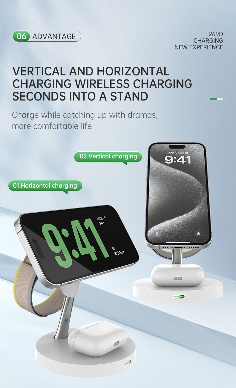 15W Zinc Alloy ABS 4 In 1 Wireless Charging Station with PD/QC3.0 for Multiple Devices