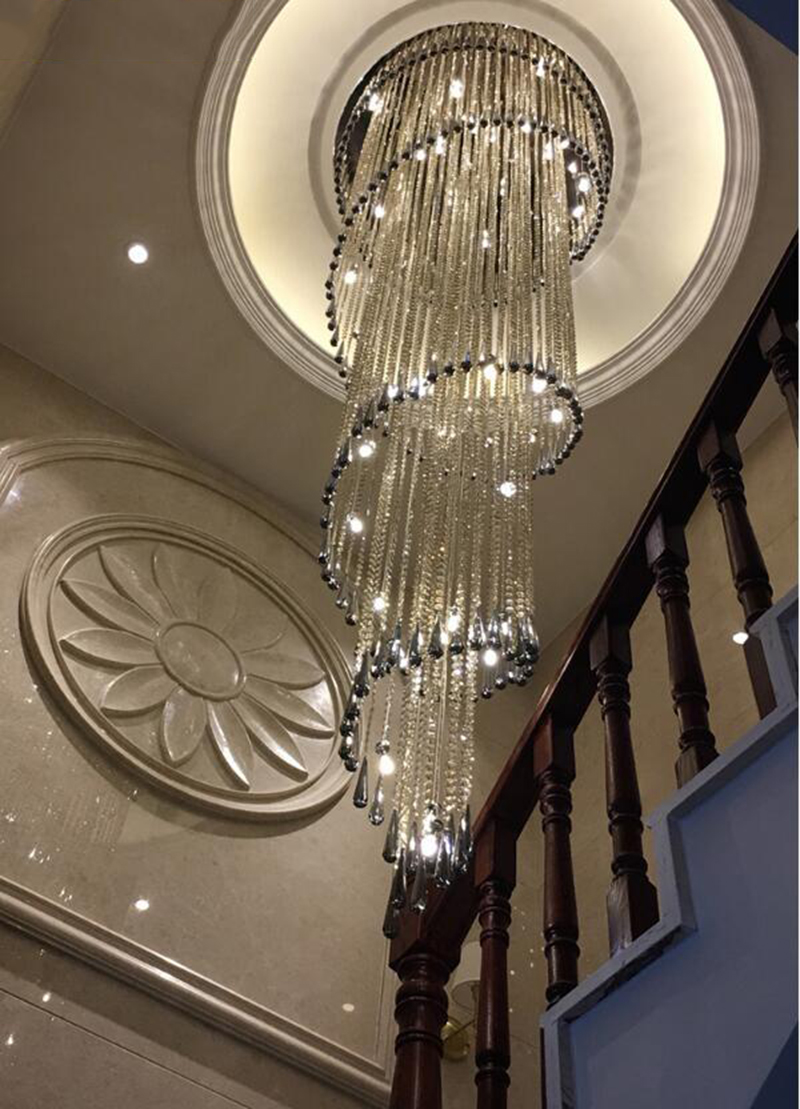 Modern Chandelier For Smoky Gray Crystal Luxury Fixtures Long Interior Stairway Chandelier(WH-NC-33)