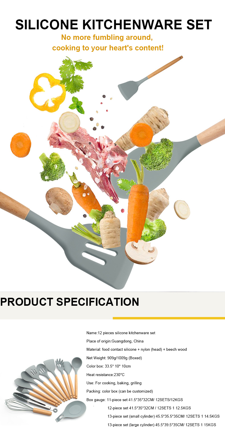 Hygiene Colorful 8 Piece Silicone Stainless Steel Kitchen Utensils For Cooking