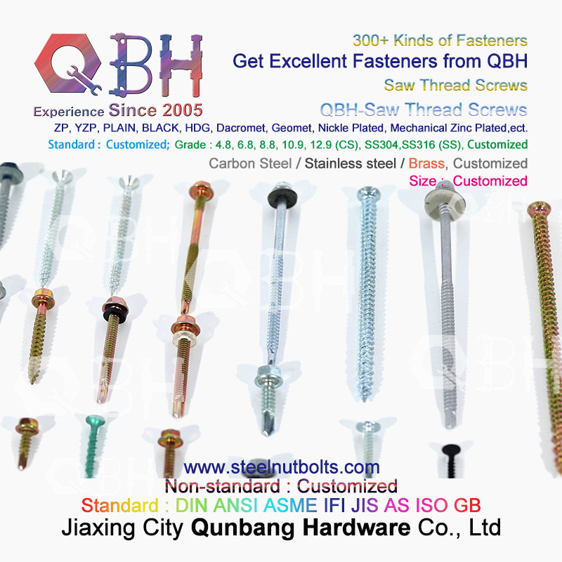 QBH ZP Plain HDG Black Carbon Stainless Steel Self Tapping Self Drilling Saw Thread Screws