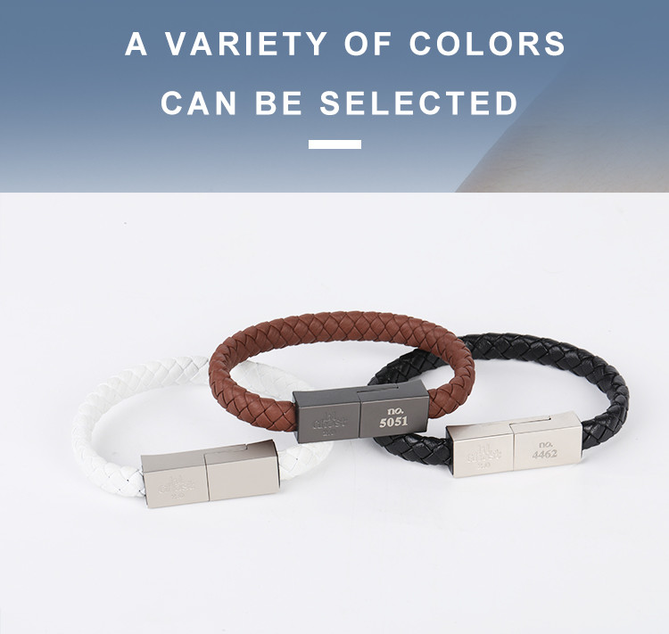 PU Leather 22.5cm Bracelet Charging Cable With 32GB 64GB U Disk USB