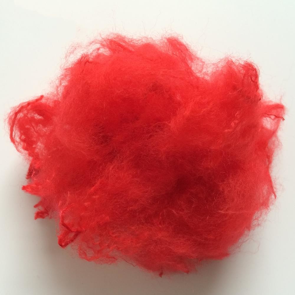 Red Regenerated Polyester Fiber , 1.5D-20D Material Polyester Fiber Crimp 8 Bows