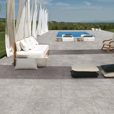 Non-Slip Light Grey Porcelain Tiles 200mm x 200mm Homogeneous Outdoor Floor