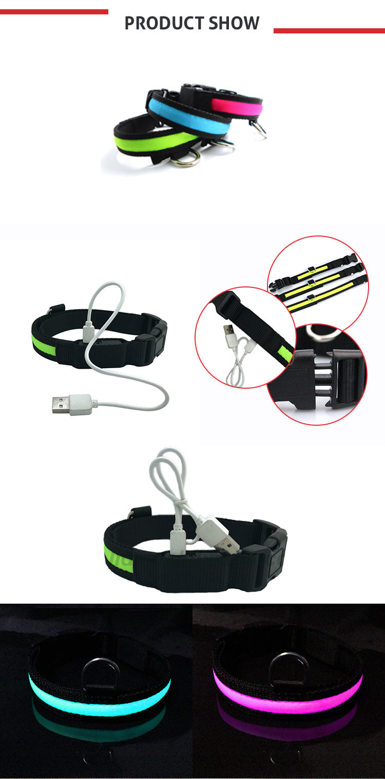 Adjustable Waterproof USB Rechargeable LED Dog Collar , Small / Medium Sized Dog Collar