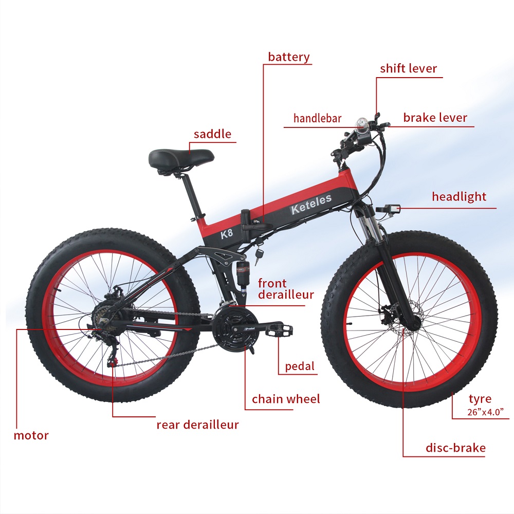 Keteles K8 26x4.0 inch Fat Tire Folding E-Bike 1000W Motor 13AH Lithium Battery 21-Speed Electric Bike Drop Shipping Available