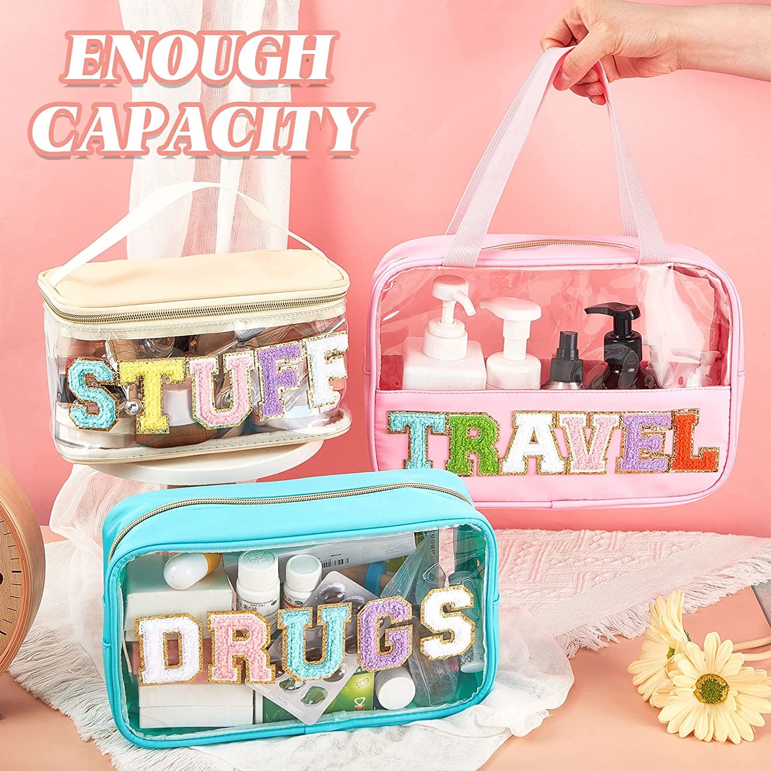 Clear Makeup Bags Makeup Bag Transparent Patch Bag PVC Waterproof Portable Glitter Cosmetic Bag Travel Toiletry bag